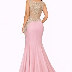 Blush Pink & Gold Lace Mermaid Evening Dress – Formal Gown